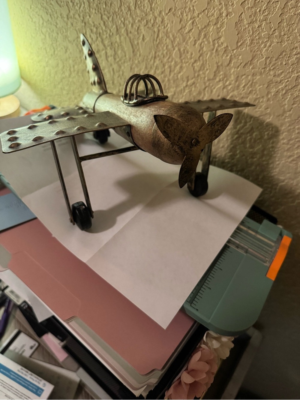 Metal Decorative Airplane Figurine - Aged Brass Finish